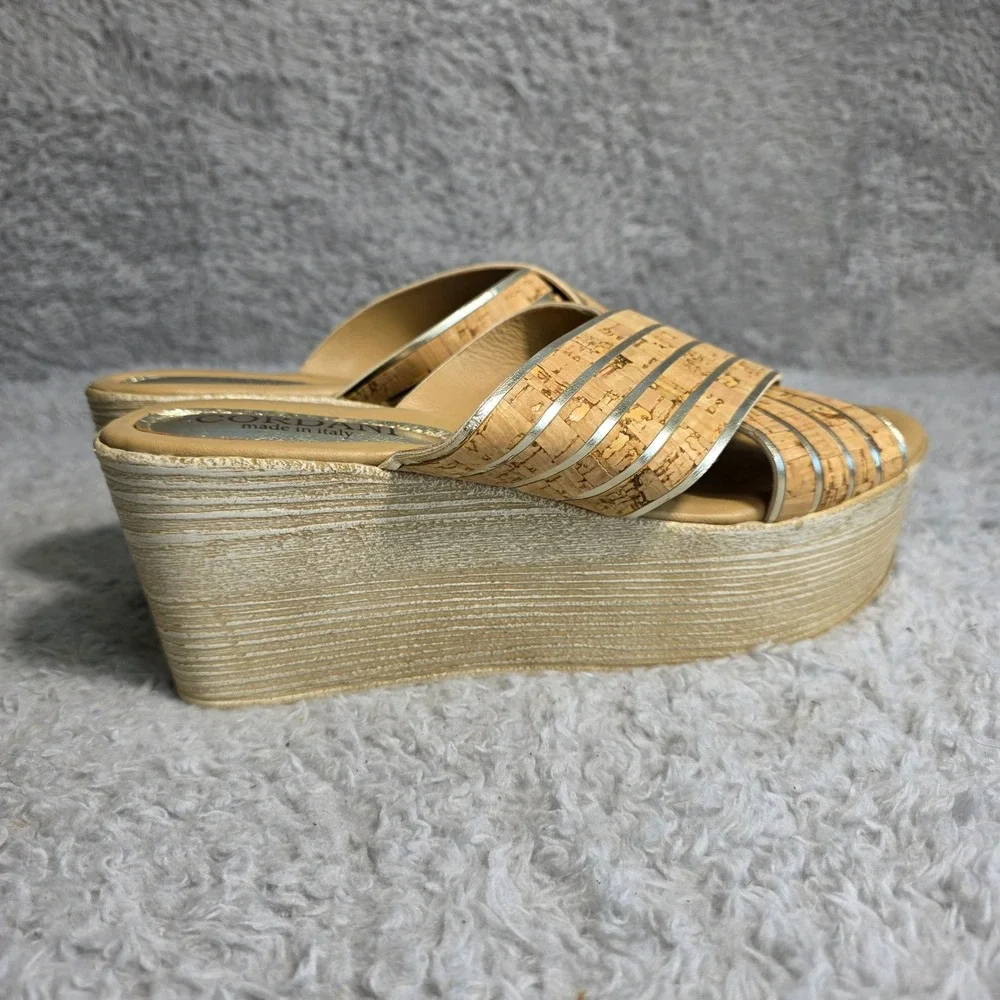 CORDANI Cork‎ Wedge Platform Sandals Metallic Gold Italian Women's EU 40 US 9